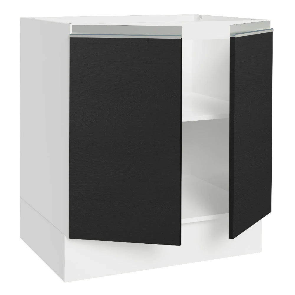 Balcão Cozinha 70 x 60 cm 2 Portas (Sem Tampo) Branco/Preto Glamy Madesa - Image 6