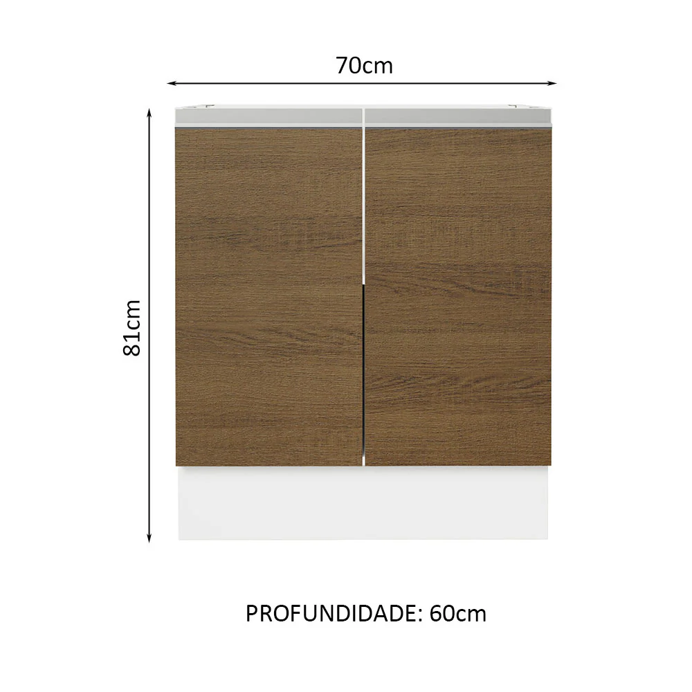 Balcão Cozinha 70 x 60 cm 2 Portas (Sem Tampo) Branco/Rustic Glamy Madesa - Image 2