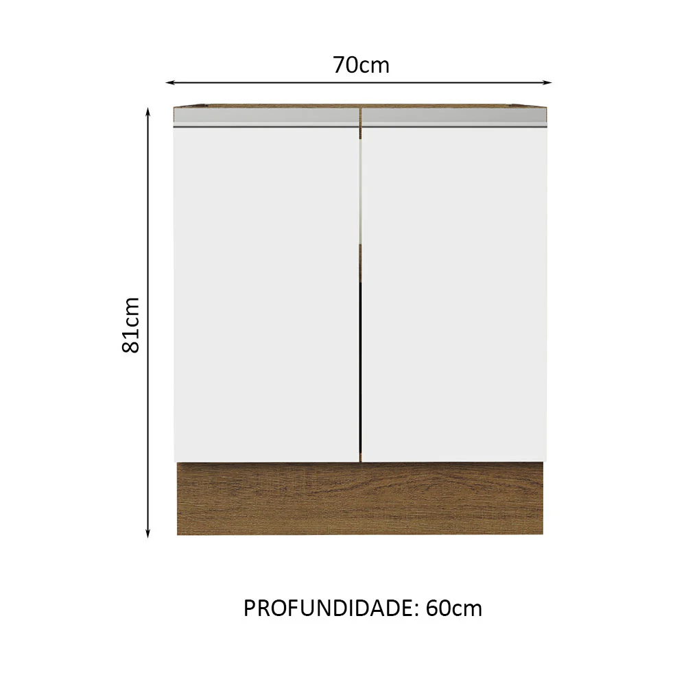 Balcão Cozinha 70 x 60 cm 2 Portas (Sem Tampo) Rustic/Branco Glamy Madesa - Image 2