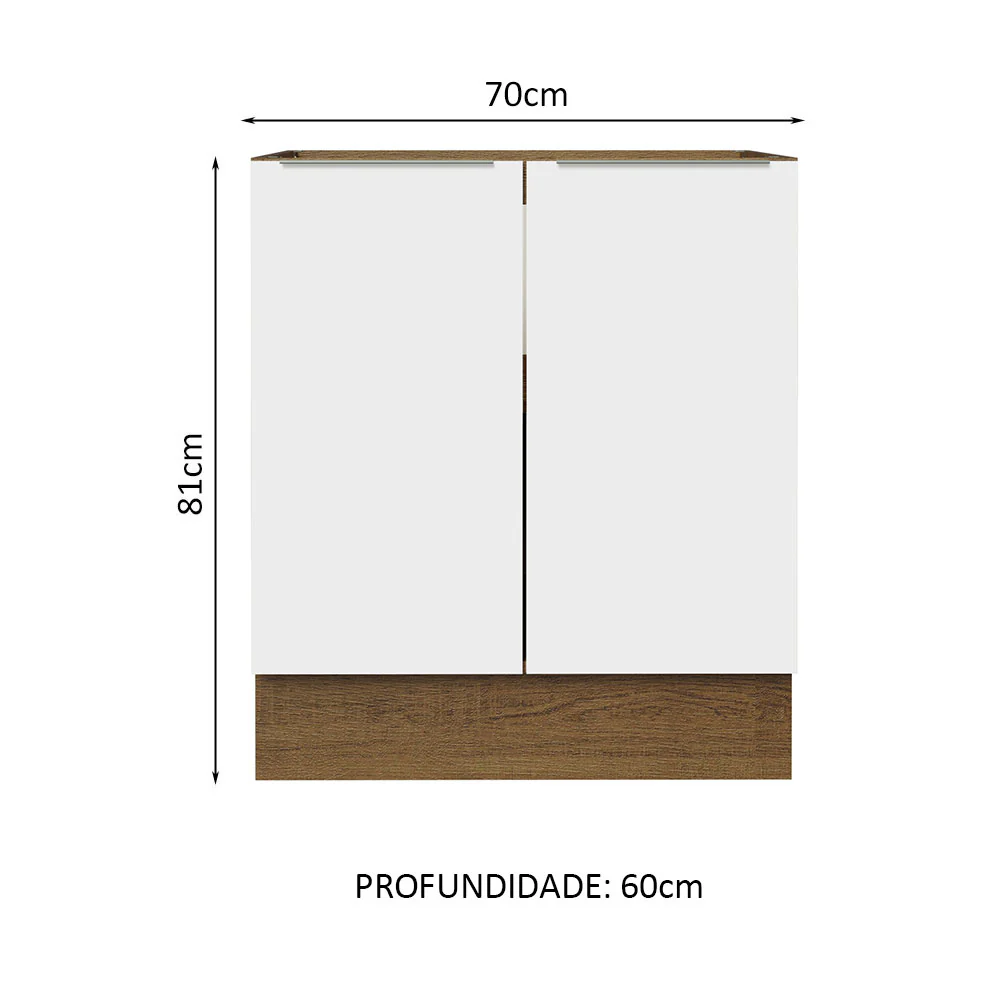 Balcão Cozinha 70 x 60 cm 2 Portas (Sem Tampo) Rustic/Branco Stella Madesa - Image 2