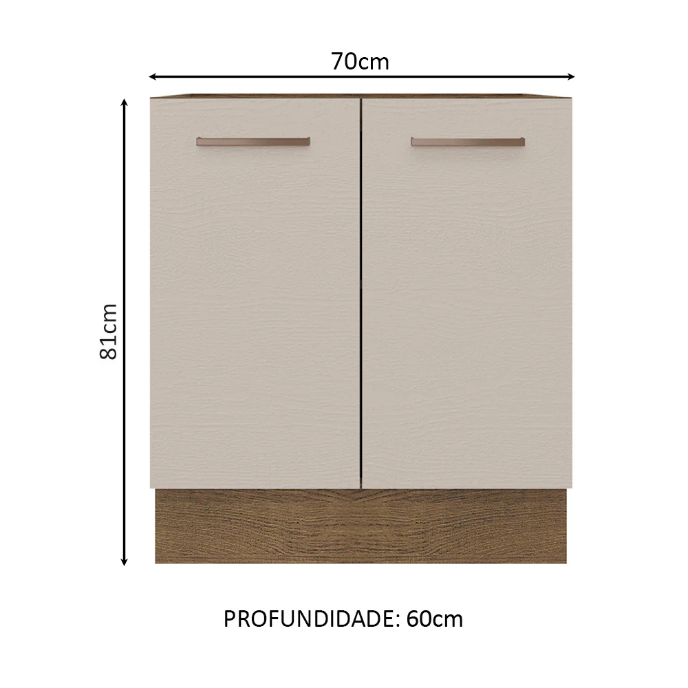 Balcão de Cozinha 70 x 60 cm 2 Portas (Sem Tampo) Rustic/Crema Agata Madesa - Image 2