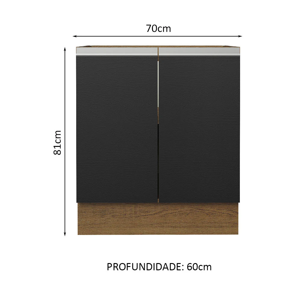 Balcão Cozinha 70 x 60 cm 2 Portas (Sem Tampo) Rustic/Preto Glamy Madesa - Image 2