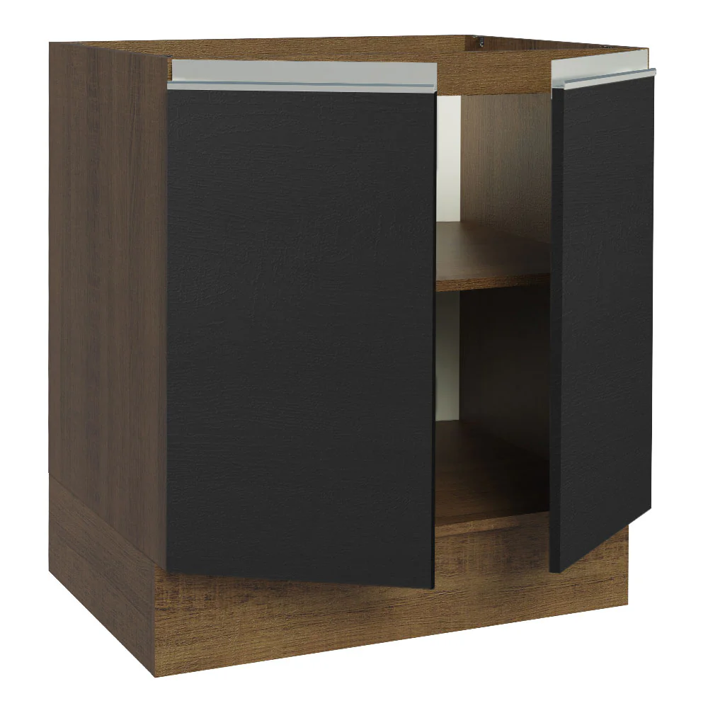 Balcão Cozinha 70 x 60 cm 2 Portas (Sem Tampo) Rustic/Preto Glamy Madesa - Image 5