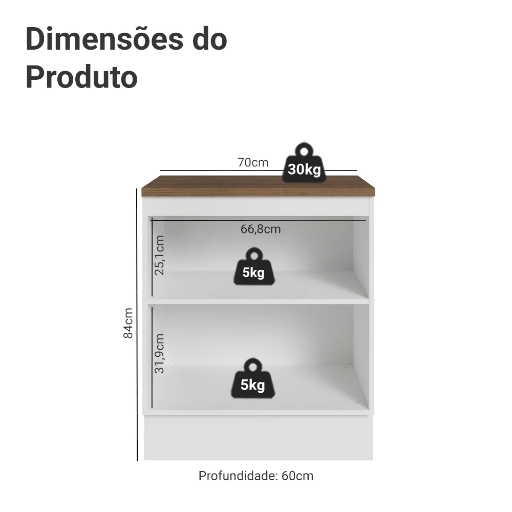Balcão de Cozinha 70 x 60 cm 2 Portas (Com Tampo) Branco/Rustc Vik Madesa - Image 2
