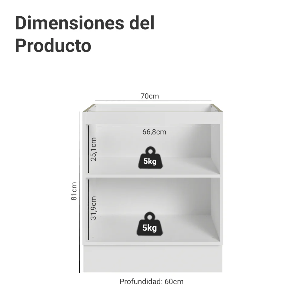 Balcão de Cozinha 70 x 60 cm 2 Portas (Sem Tampo) Branco/Verde Vik Madesa - Image 2