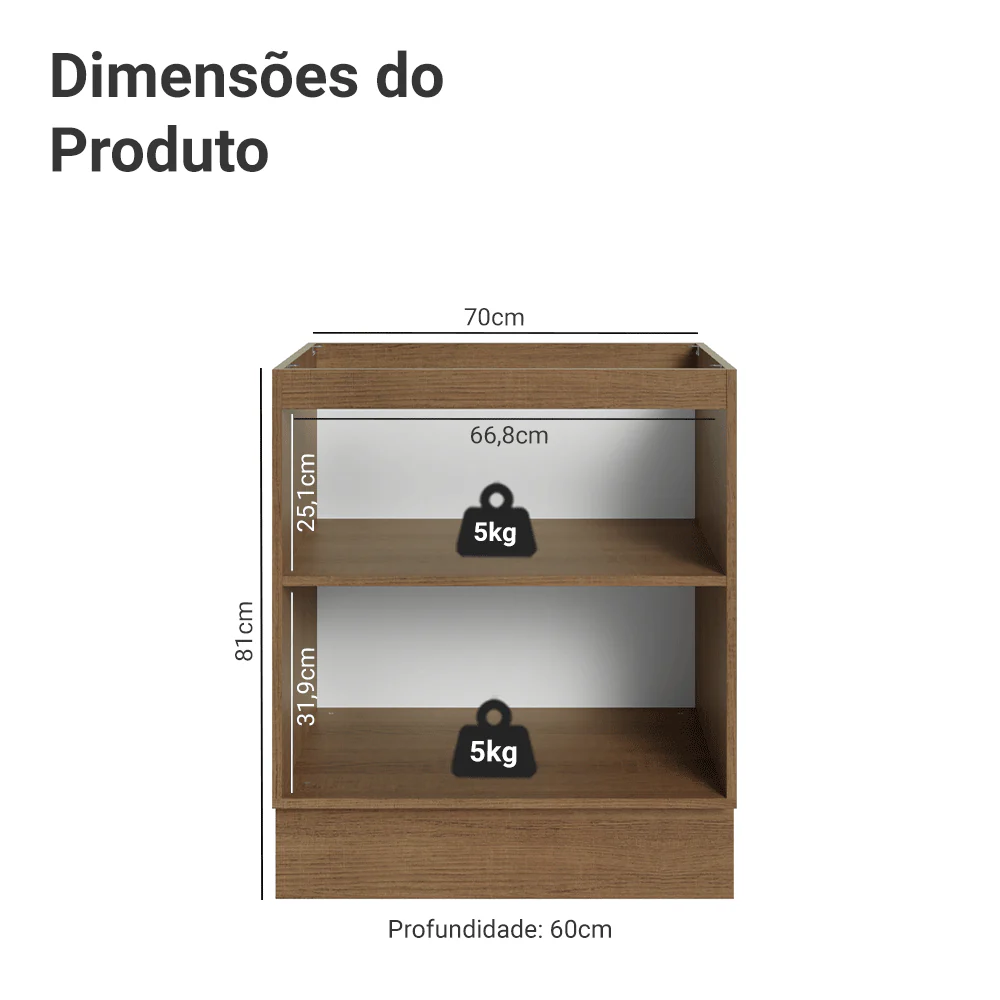 Balcão de Cozinha 70 x 60 cm 2 Portas (Sem Tampo) Rustic/Azul Vik Madesa - Image 2