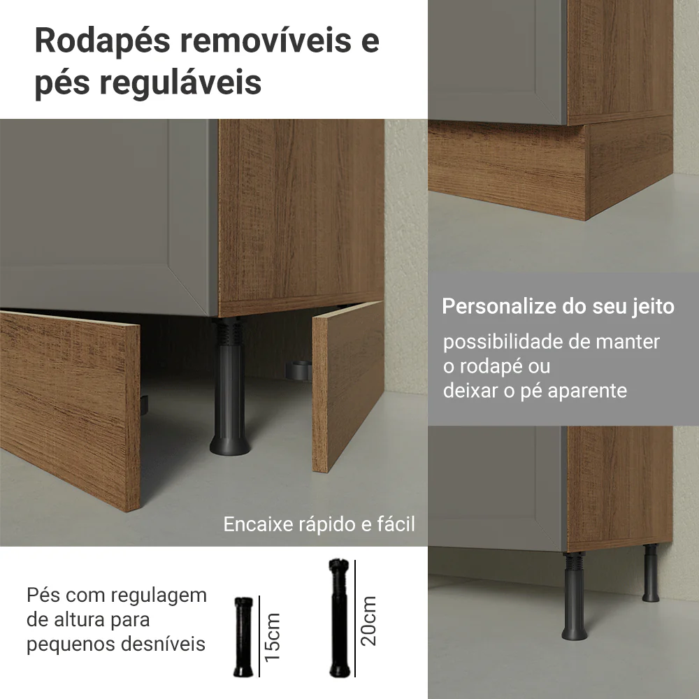 Balcão de Cozinha 70 x 60 cm 2 Portas (Sem Tampo) Rustic/Cinza Vik Madesa - Image 9