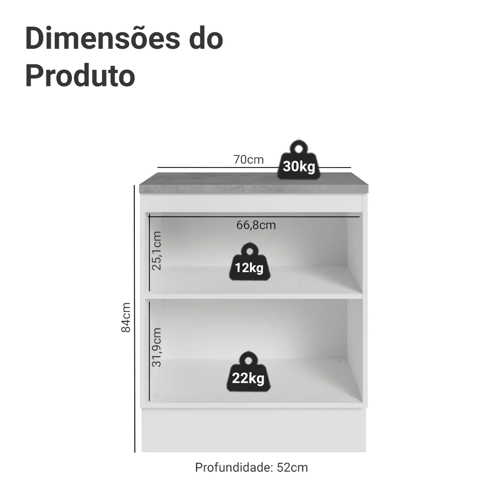 Balcão de Cozinha 70 cm 2 Portas Branco Vik Madesa - Image 2
