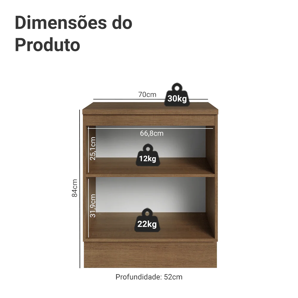 Balcão de Cozinha 70 cm 2 Portas Rustic/Branco Vik Madesa - Image 2