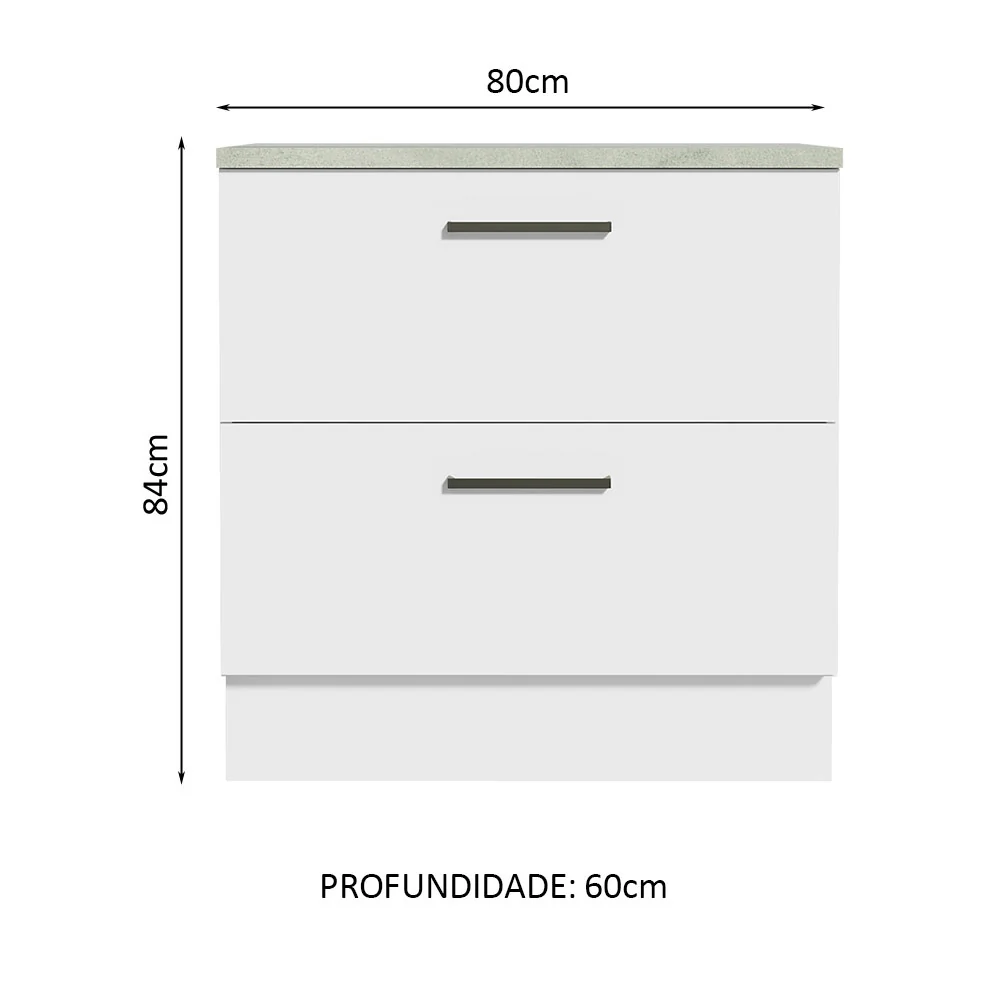 Balcão de Cozinha 80 x 60 cm 2 Gavetas (Com Tampo) Branco Agata Madesa - Image 2