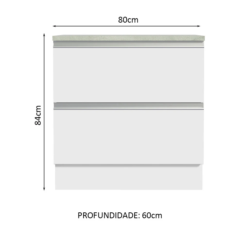 Balcão de Cozinha 80 x 60 cm 2 Gavetas (Com Tampo) Branco Glamy Madesa - Image 2