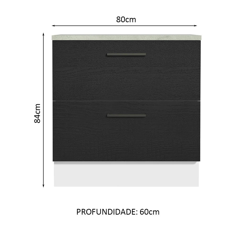 Balcão de Cozinha 80 x 60 cm 2 Gavetas (Com Tampo) Branco/Preto Agata Madesa - Image 2