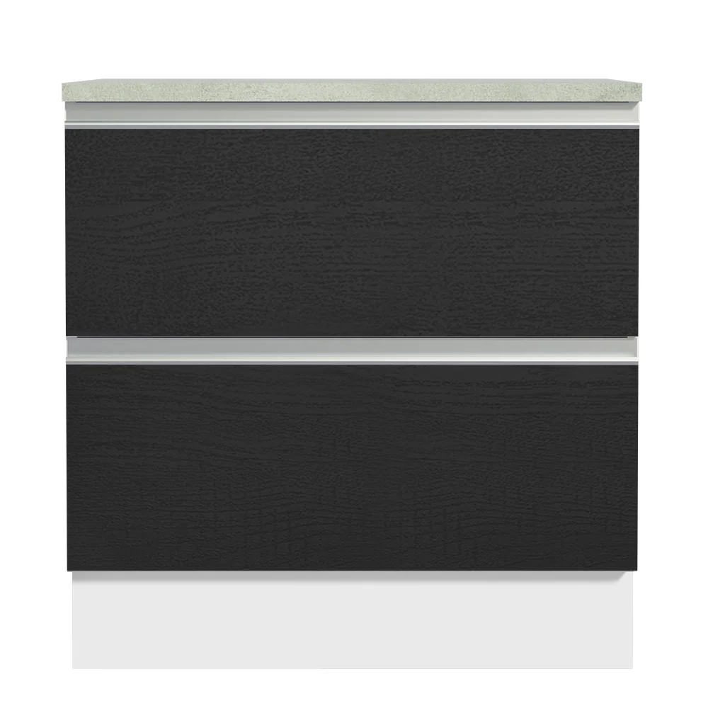Balcão de Cozinha 80 x 60 cm 2 Gavetas (Com Tampo) Branco/Preto Glamy Madesa - Image 5