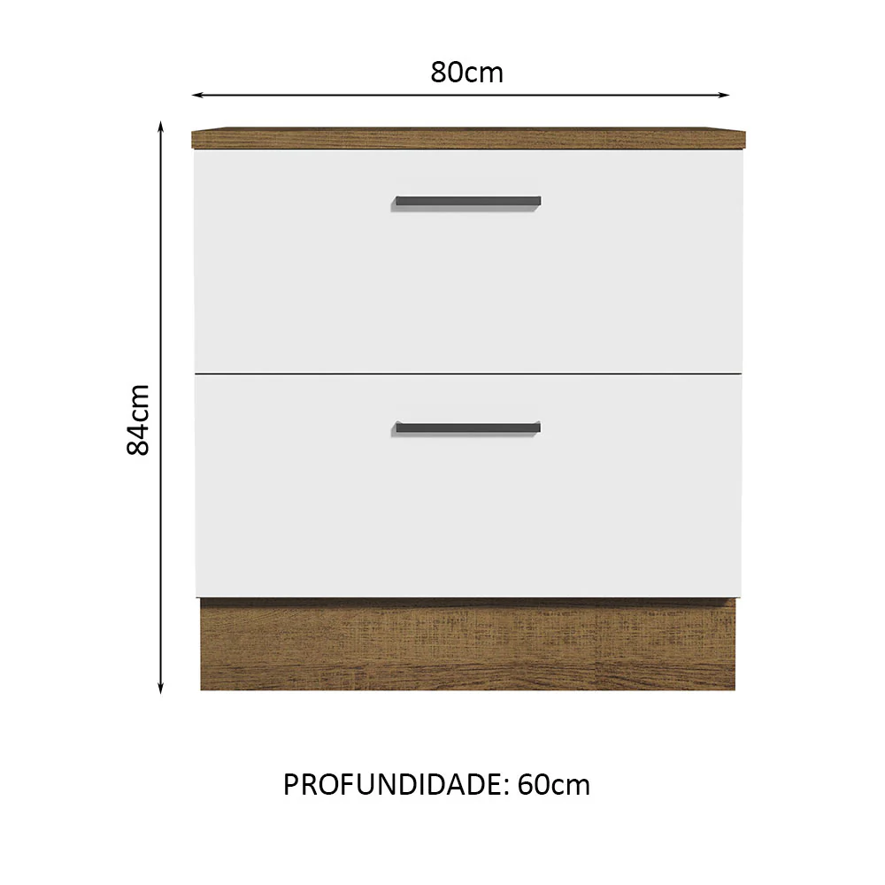 Balcão de Cozinha 80 x 60 cm 2 Gavetas (Com Tampo) Rustic/Branco Agata Madesa - Image 2