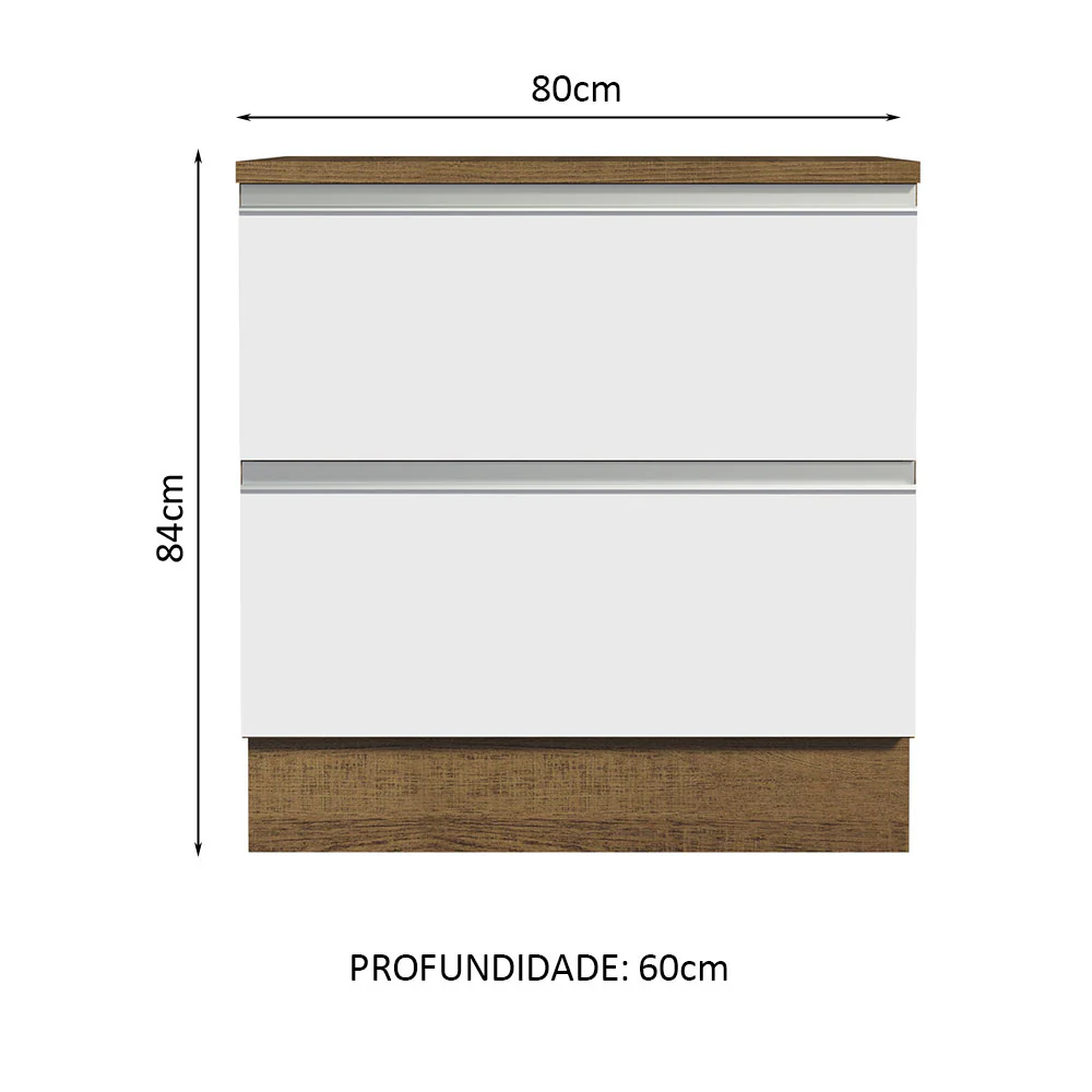 Balcão de Cozinha 80 x 60 cm 2 Gavetas (Com Tampo) Rustic/Branco Glamy Madesa - Image 2