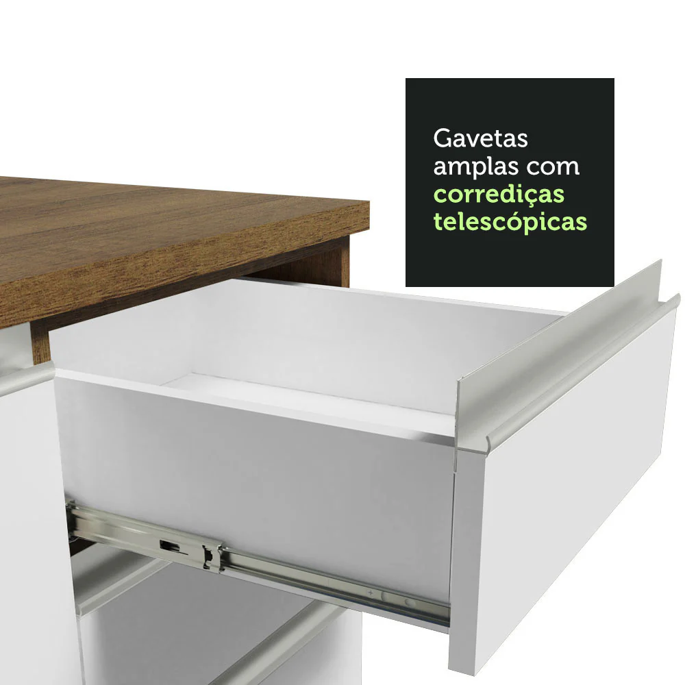 Balcão de Cozinha 80 x 60 cm 2 Gavetas (Com Tampo) Rustic/Branco Glamy Madesa - Image 7