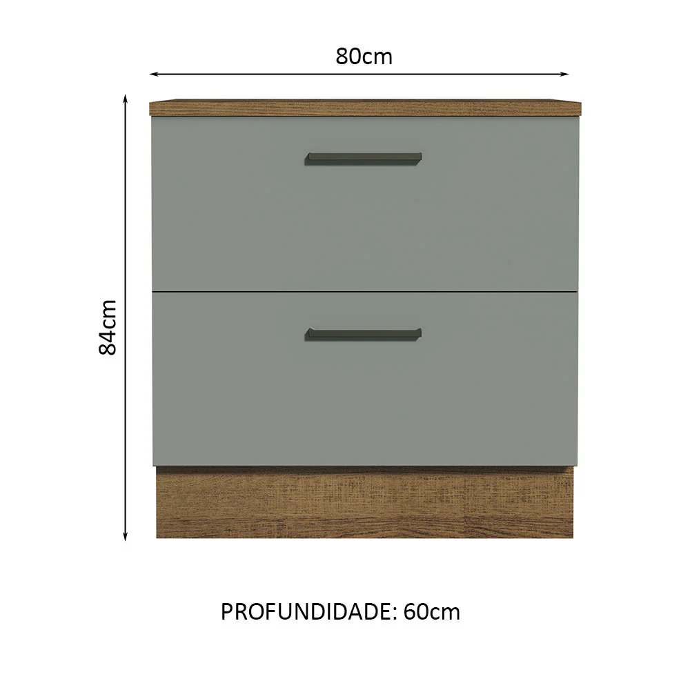 Balcão de Cozinha 80 x 60 cm 2 Gavetas (Com Tampo) Rustic/Cinza Agata Madesa - Image 2