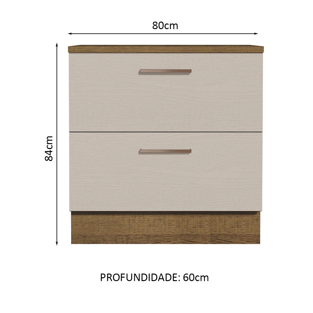 Balcão de Cozinha 80 x 60 cm 2 Gavetas (Com Tampo) Rustic/Crema Agata Madesa - Image 2