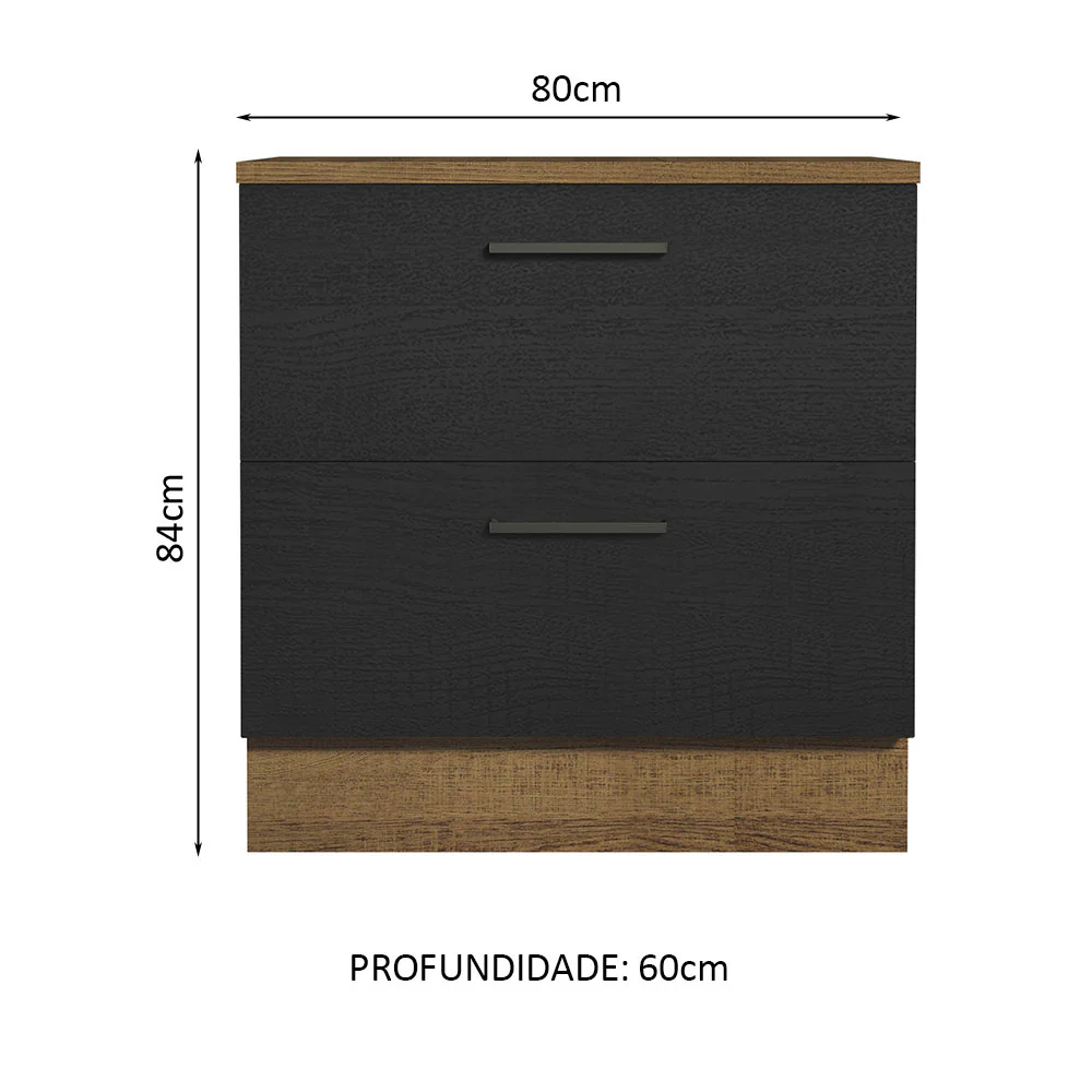 Balcão de Cozinha 80 x 60 cm 2 Gavetas (Com Tampo) Rustic/Preto Agata Madesa - Image 2