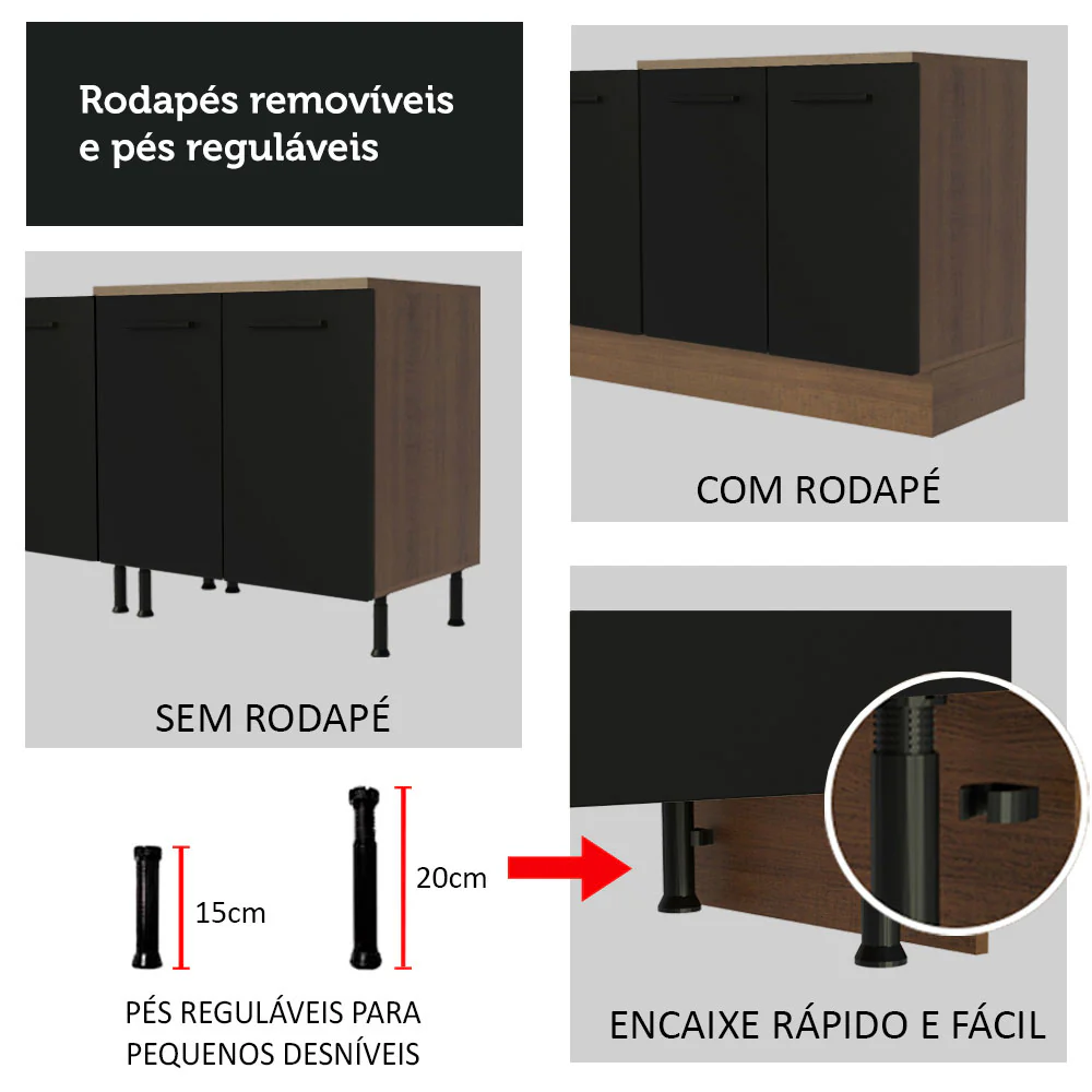 Balcão de Cozinha 80 x 60 cm 2 Gavetas (Com Tampo) Rustic/Preto Agata Madesa - Image 8