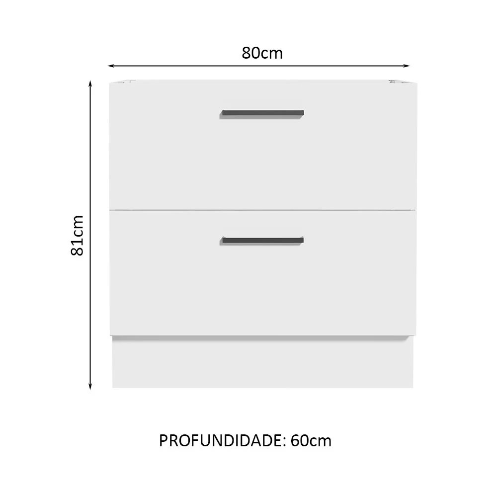 Balcão de Cozinha 80 x 60 cm 2 Gavetas (Sem Tampo) Branco Agata Madesa - Image 2