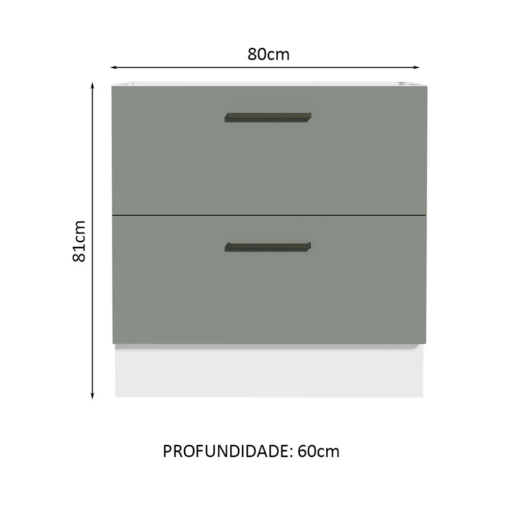 Balcão de Cozinha 80 x 60 cm 2 Gavetas (Sem Tampo) Branco/Cinza Agata Madesa - Image 2