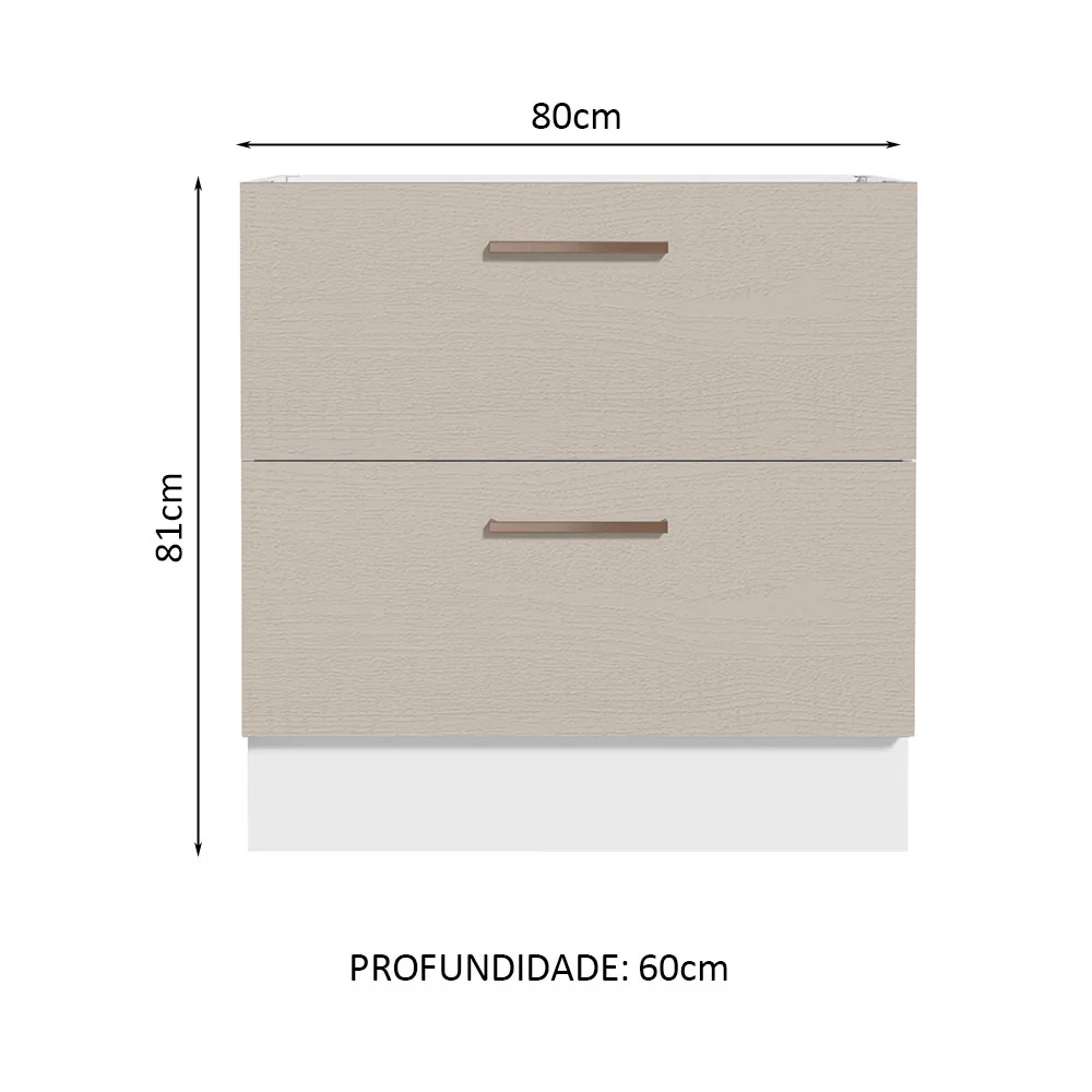 Balcão de Cozinha 80 x 60 cm 2 Gavetas (Sem Tampo) Branco/Crema Agata Madesa - Image 2