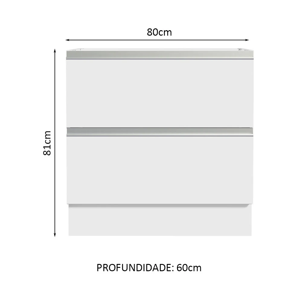 Balcão de Cozinha 80 x 60 cm 2 Gavetas (Sem Tampo) Branco Glamy Madesa - Image 2