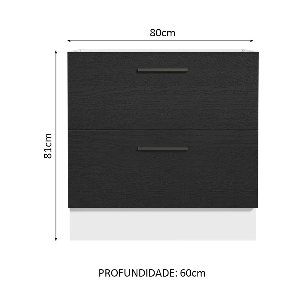 Balcão de Cozinha 80 x 60 cm 2 Gavetas (Sem Tampo) Branco/Preto Agata Madesa - Image 2