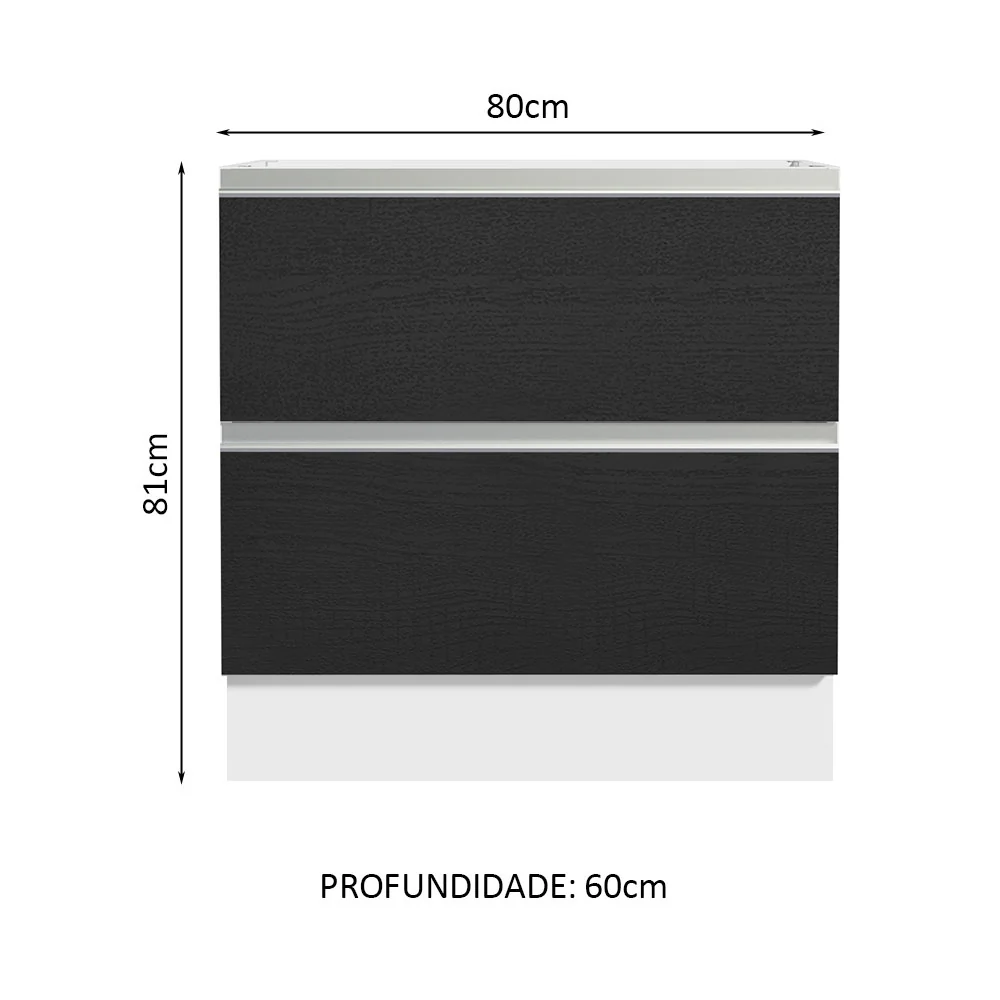 Balcão de Cozinha 80 x 60 cm 2 Gavetas (Sem Tampo) Branco/Preto Glamy Madesa - Image 2