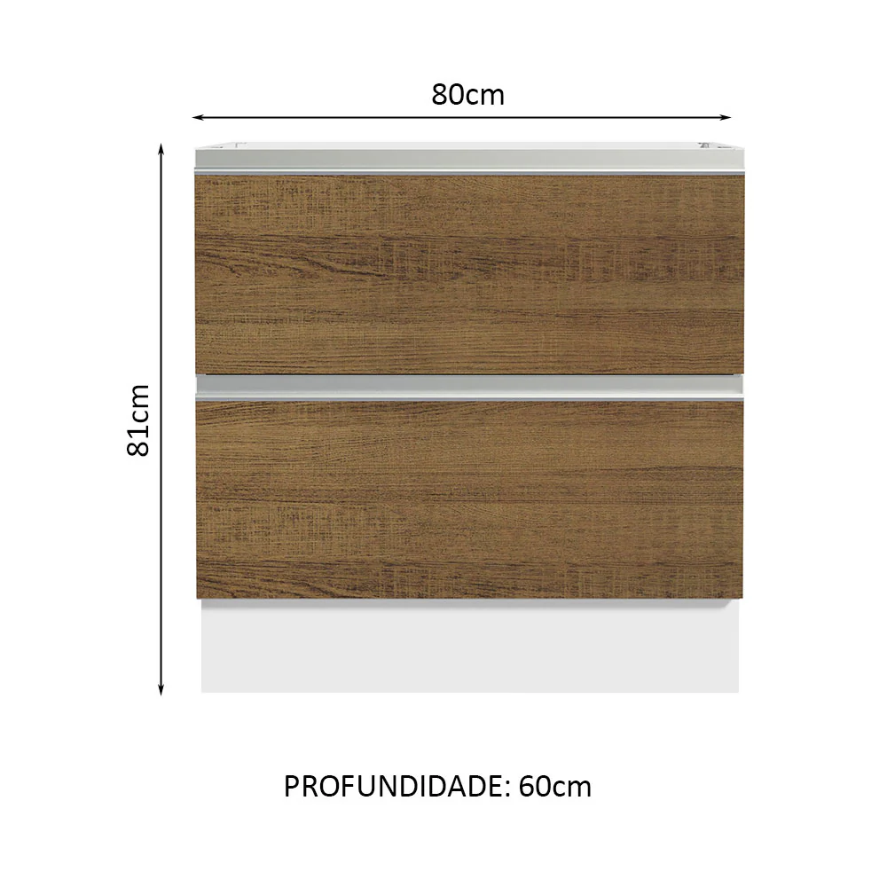 Balcão de Cozinha 80 x 60 cm 2 Gavetas (Sem Tampo) Branco/Rustic Glamy Madesa - Image 2
