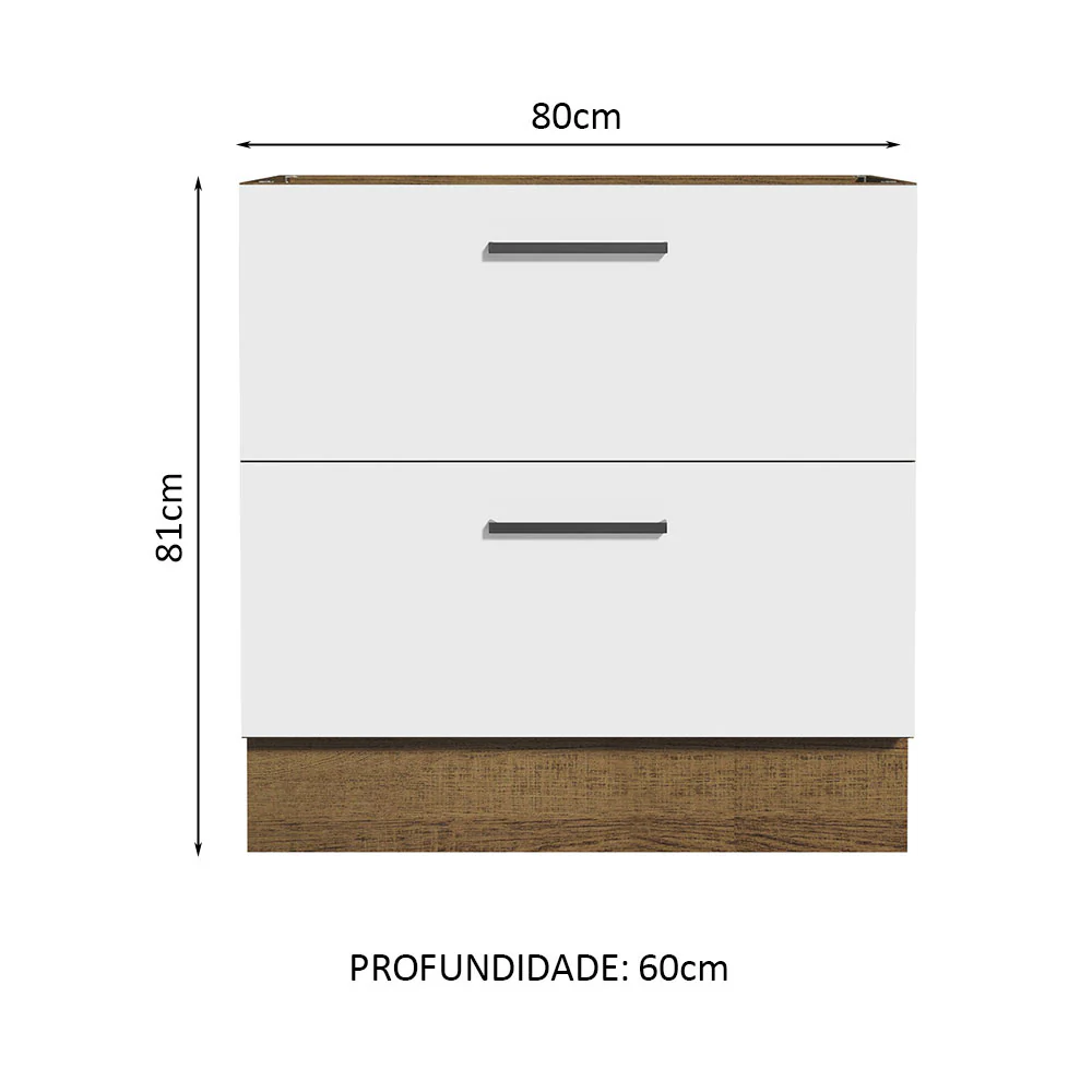Balcão de Cozinha 80 x 60 cm 2 Gavetas (Sem Tampo) Rustic/Branco Agata Madesa - Image 2