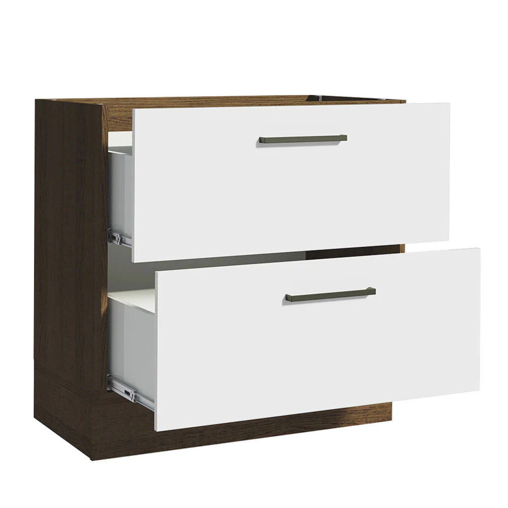Balcão de Cozinha 80 x 60 cm 2 Gavetas (Sem Tampo) Rustic/Branco Agata Madesa - Image 3