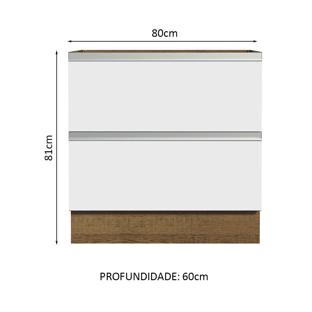 Balcão de Cozinha 80 x 60 cm 2 Gavetas (Sem Tampo) Rustic/Branco Glamy Madesa - Image 2