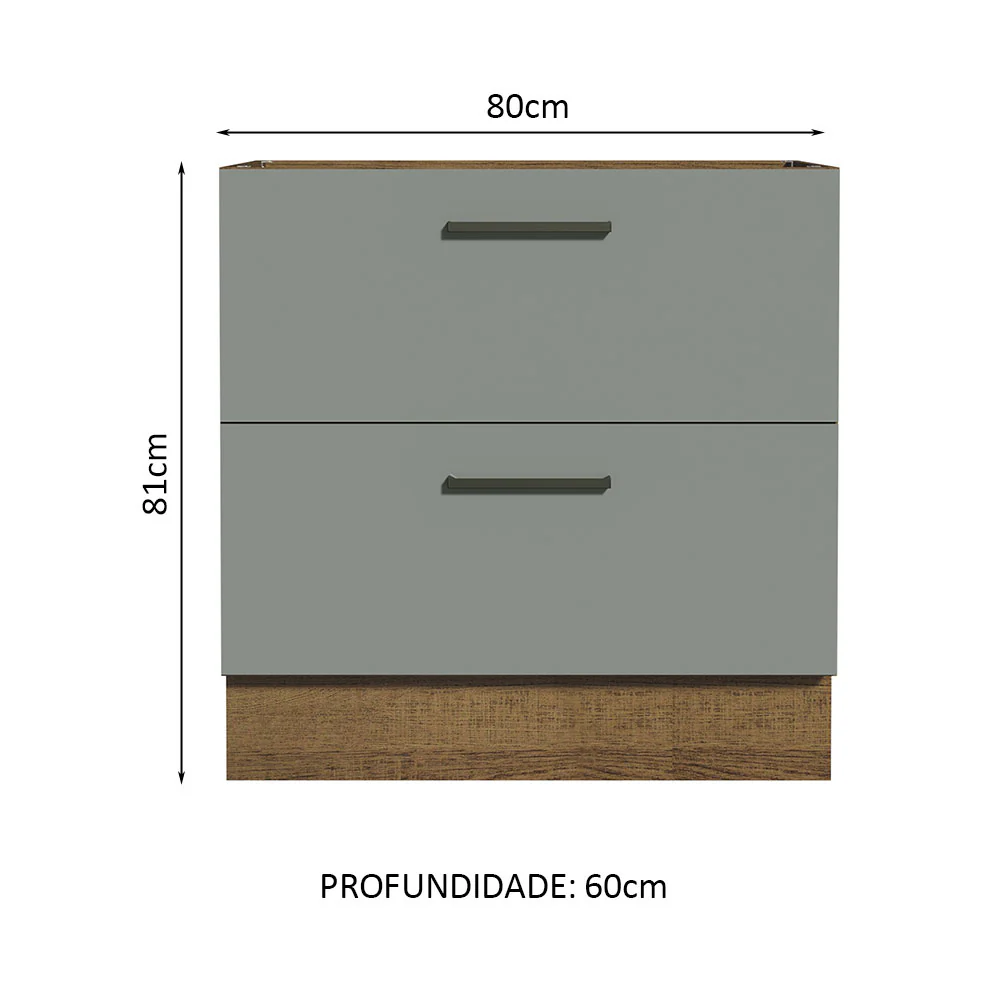 Balcão de Cozinha 80 x 60 cm 2 Gavetas (Sem Tampo) Rustic/Cinza Agata Madesa - Image 2