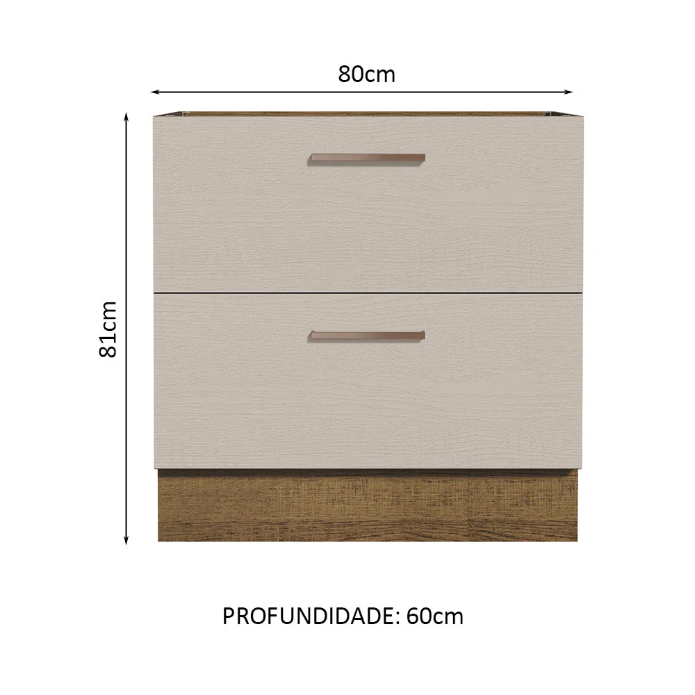Balcão de Cozinha 80 x 60 cm 2 Gavetas (Sem Tampo) Rustic/Crema Agata Madesa - Image 2