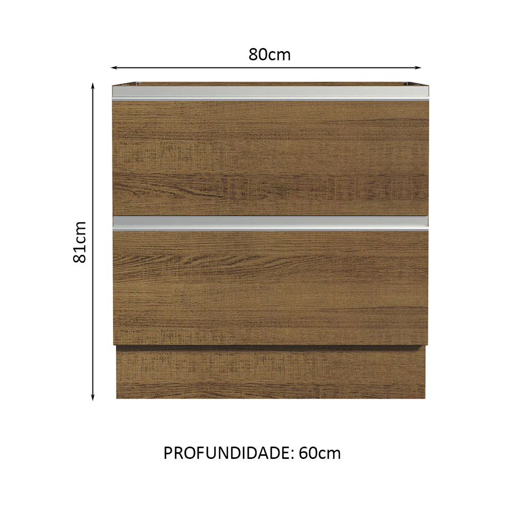 Balcão de Cozinha 80 x 60 cm 2 Gavetas (Sem Tampo) Rustic Glamy Madesa - Image 2