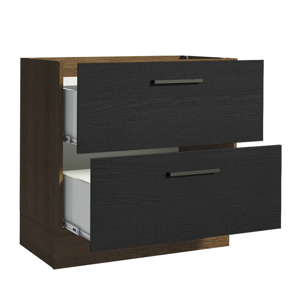Balcão de Cozinha 80 x 60 cm 2 Gavetas (Sem Tampo) Rustic/Preto Agata Madesa - Image 3