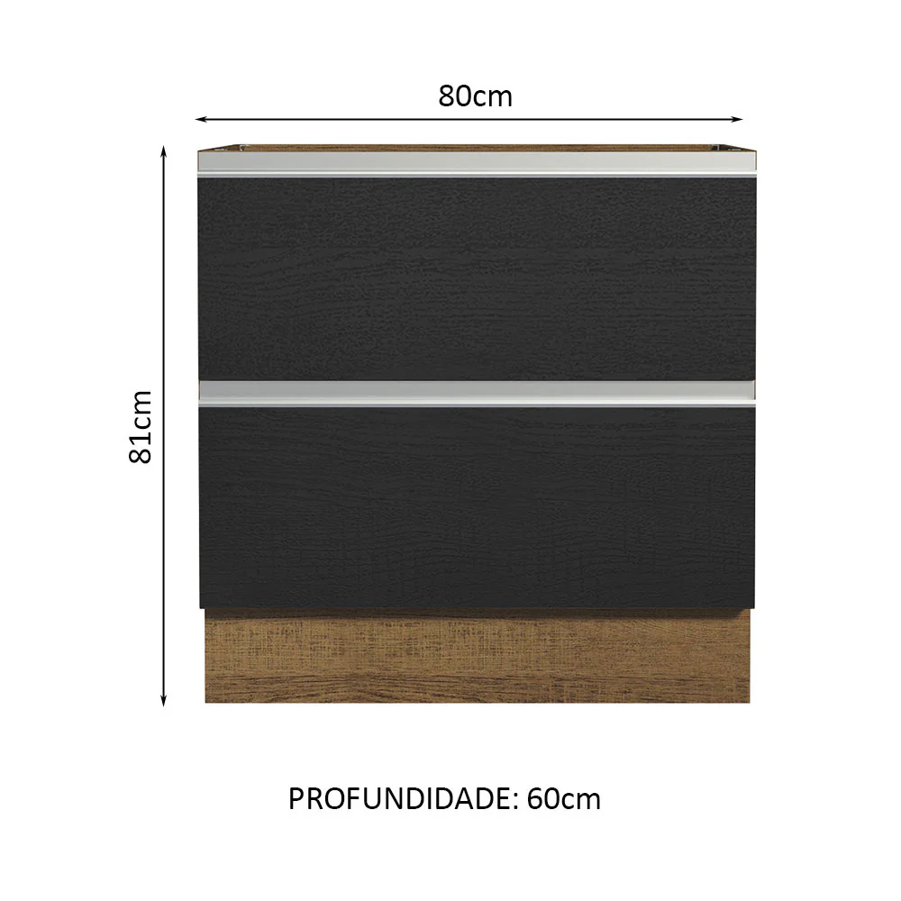 Balcão de Cozinha 80 x 60 cm 2 Gavetas (Sem Tampo) Rustic/Preto Glamy Madesa - Image 2