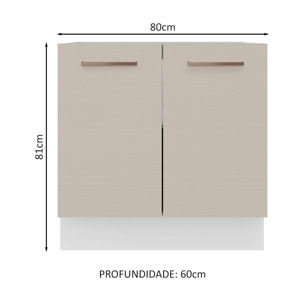 Balcão de Cozinha 80 x 60 cm 2 Portas (Sem Tampo) Branco/Crema Agata Madesa - Image 2