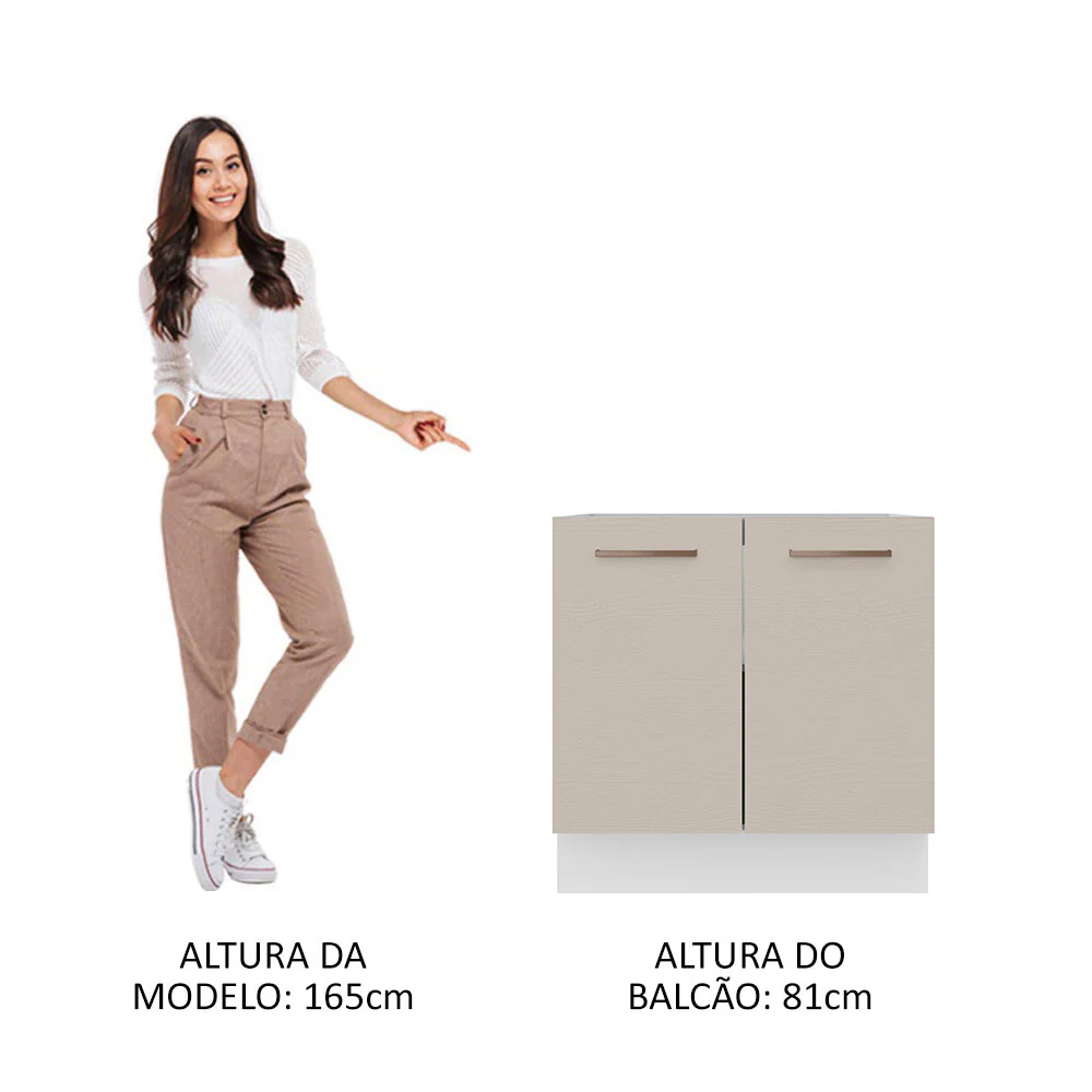 Balcão de Cozinha 80 x 60 cm 2 Portas (Sem Tampo) Branco/Crema Agata Madesa - Image 5