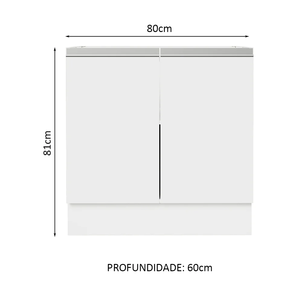 Balcão Cozinha 80 x 60 cm 2 Portas (Sem Tampo) Branco Glamy Madesa - Image 2