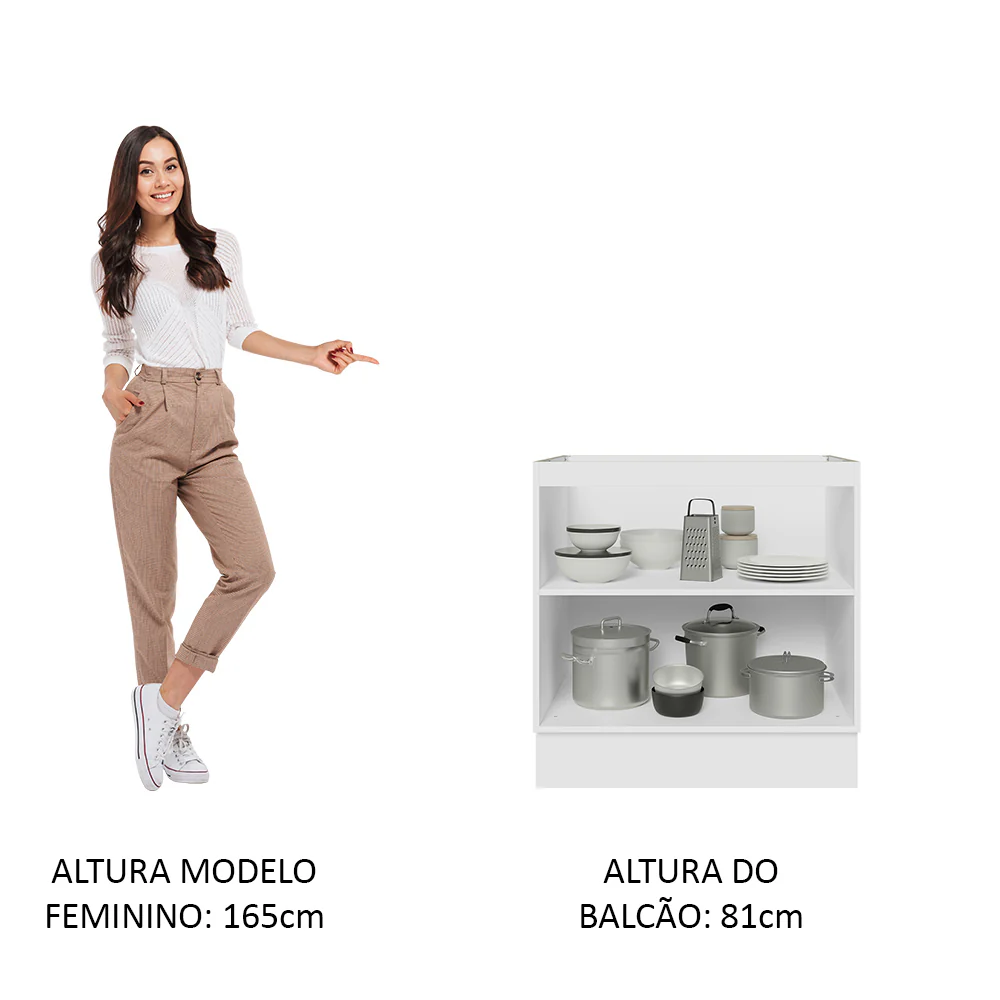 Balcão Cozinha 80 x 60 cm 2 Portas (Sem Tampo) Branco Glamy Madesa - Image 6