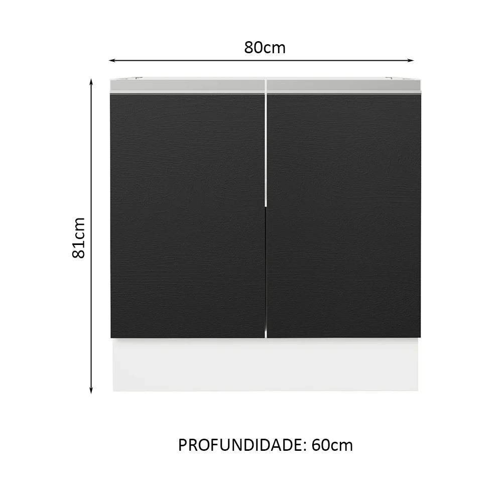 Balcão Cozinha 80 x 60 cm 2 Portas (Sem Tampo) Branco/Preto Glamy Madesa - Image 2