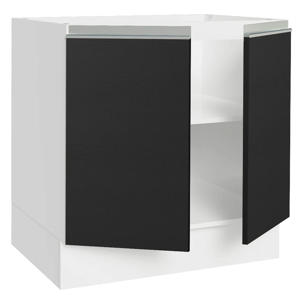 Balcão Cozinha 80 x 60 cm 2 Portas (Sem Tampo) Branco/Preto Glamy Madesa - Image 5