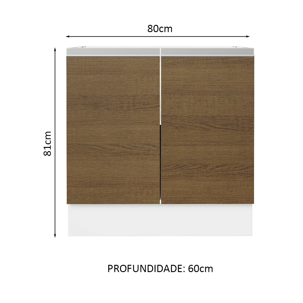 Balcão Cozinha 80 x 60 cm 2 Portas (Sem Tampo) Branco/Rustic Glamy Madesa - Image 2