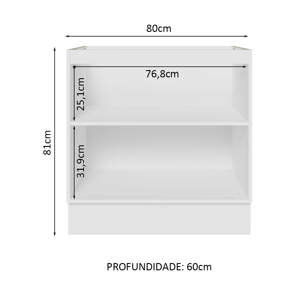 Balcão Cozinha 80 x 60 cm 2 Portas (Sem Tampo) Branco/Rustic Glamy Madesa - Image 3