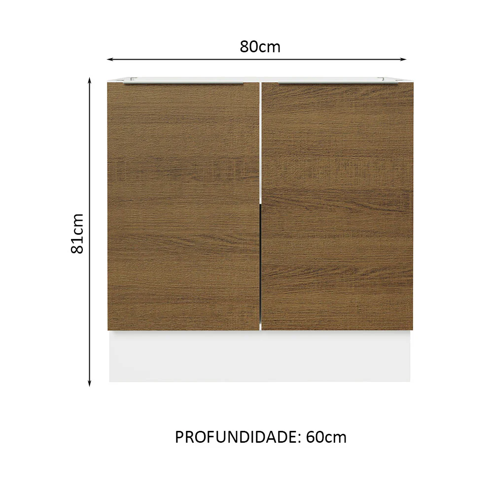 Balcão Cozinha 80 x 60 cm 2 Portas (Sem Tampo) Branco/Rustic Stella Madesa - Image 2