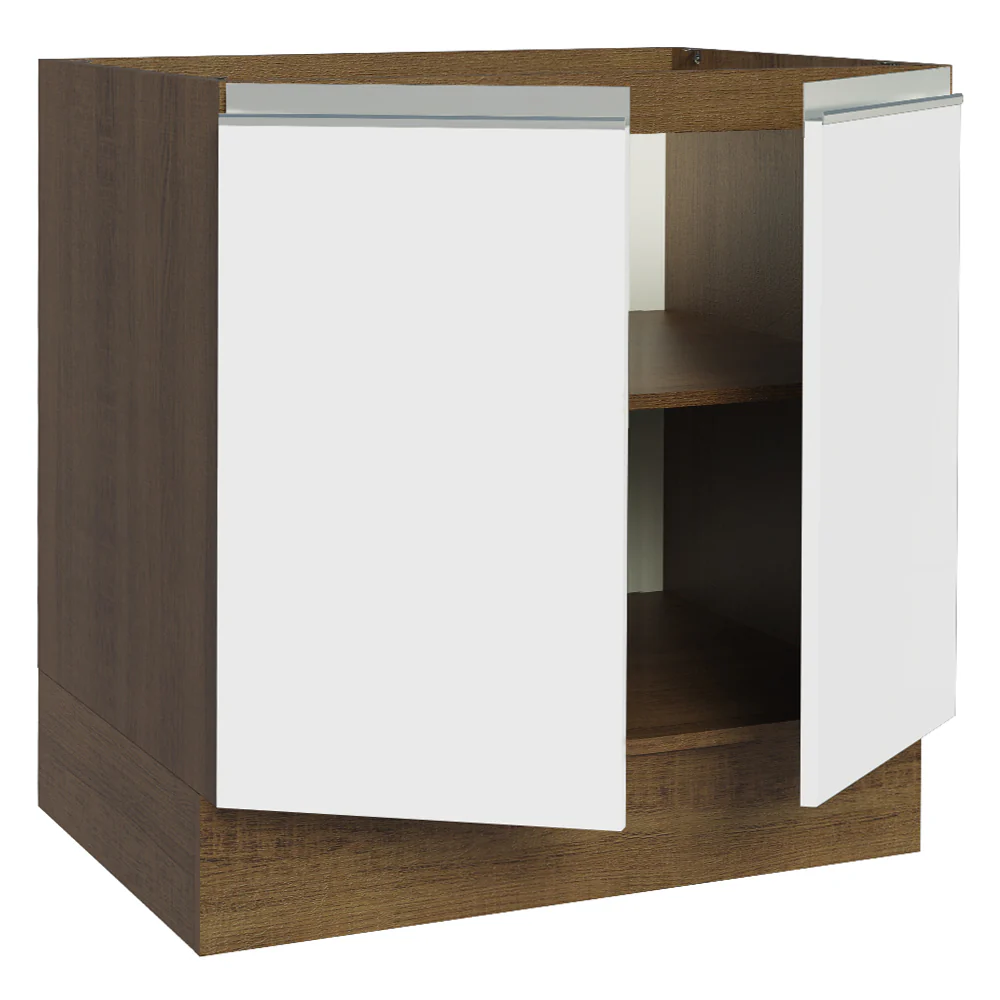 Balcão Cozinha 80 x 60 cm 2 Portas (Sem Tampo) Rustic/Branco Glamy Madesa - Image 6