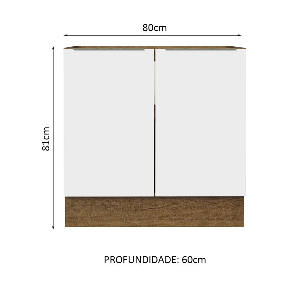 Balcão Cozinha 80 x 60 cm 2 Portas (Sem Tampo) Rustic/Branco Stella Madesa - Image 2